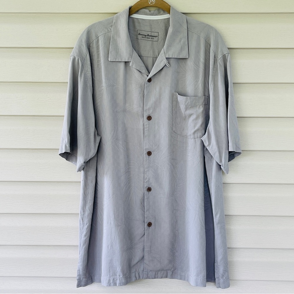 Tommy Bahama Men's Original Fit Gray Palm Leaf Silk Button Down Shirt Size L